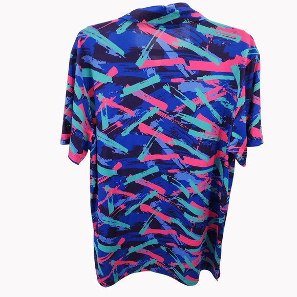 Yatta Golf Mens Medium Green Abstract Print Performance Stretch Polo Shirt - Picture 2 of 7